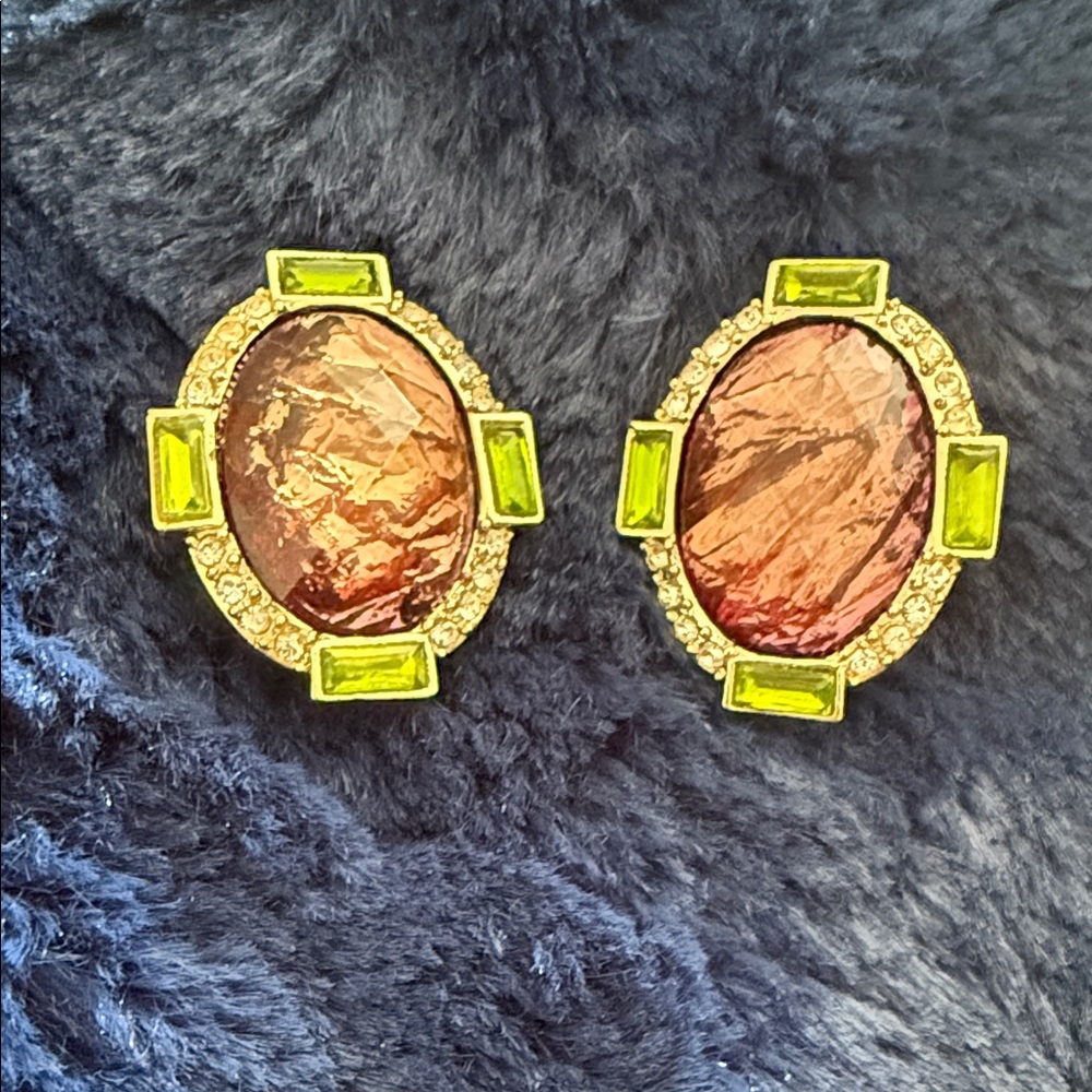 Unique Vintage Gold and Green Statement Earrings